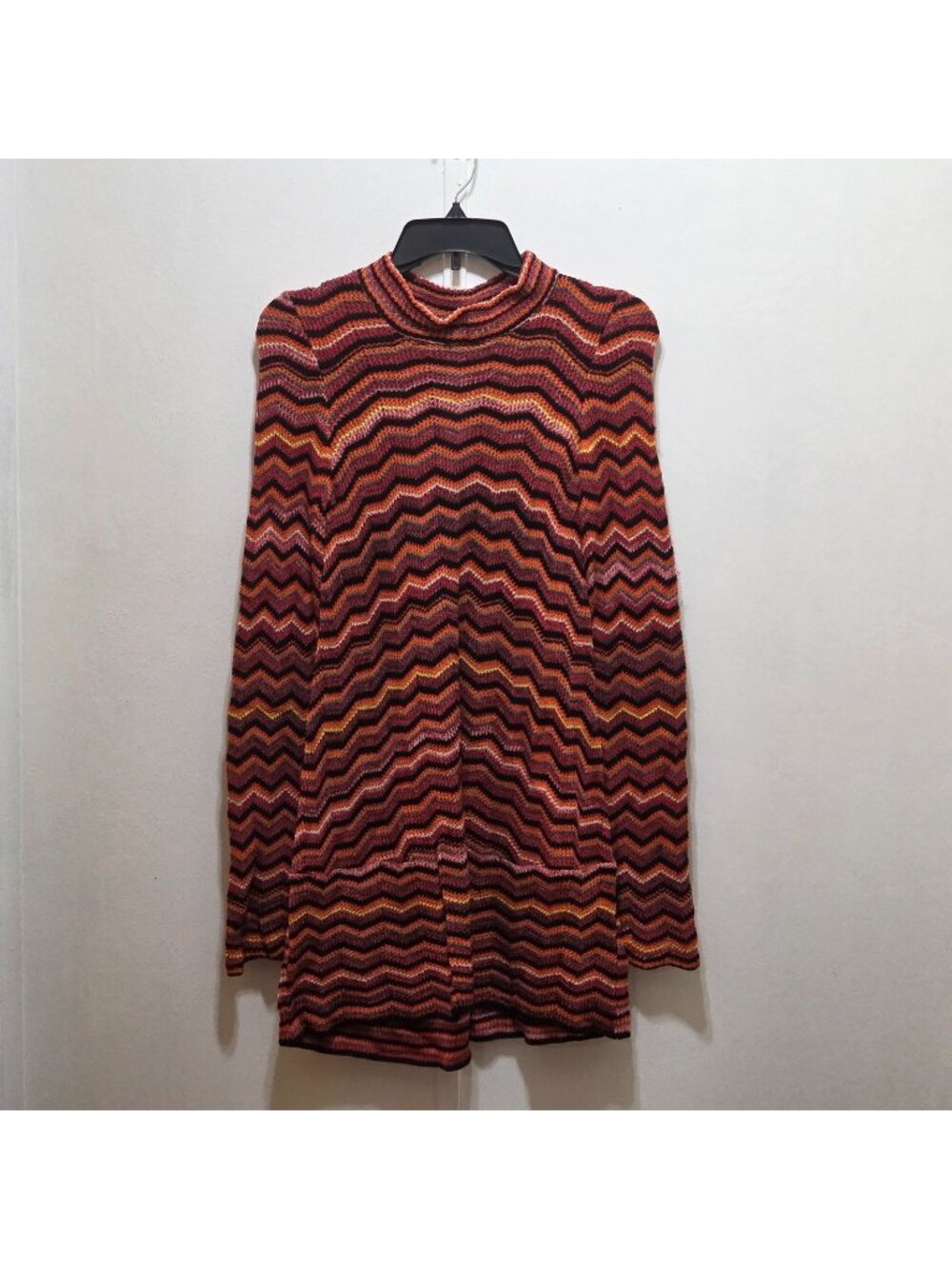 Free People Chevron Striped Sweater Dress Keyhole‎ Multicolor Knit L/S Size XS